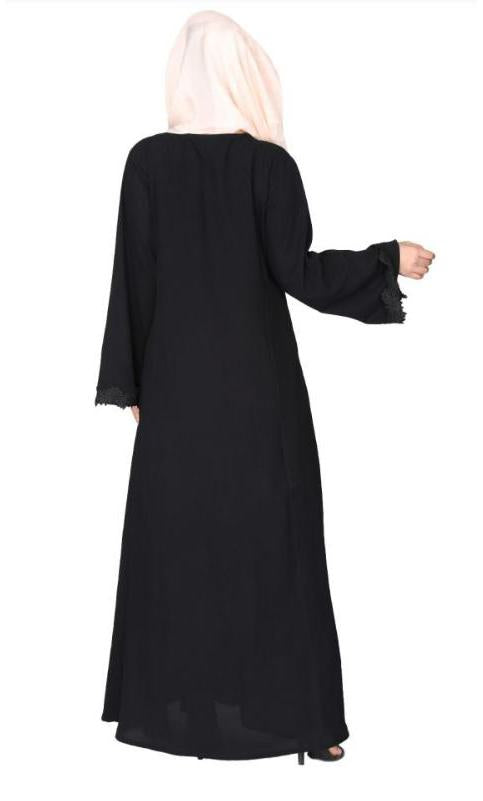 Sleek Princess Cut Flamboyant Black Laced Abaya