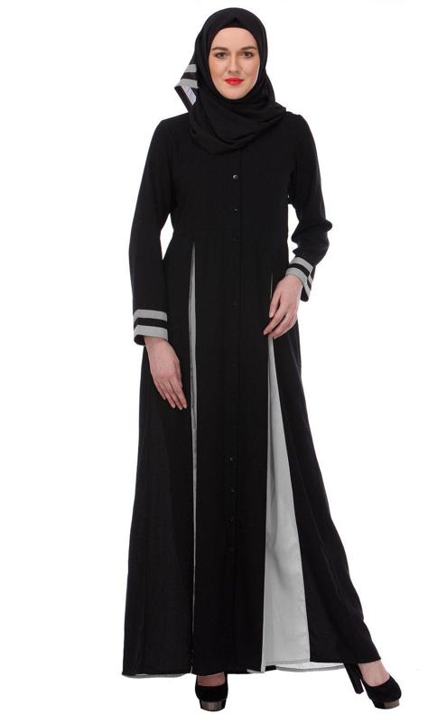 Slit Panelled Black Grey Abaya (Made-To-Order)