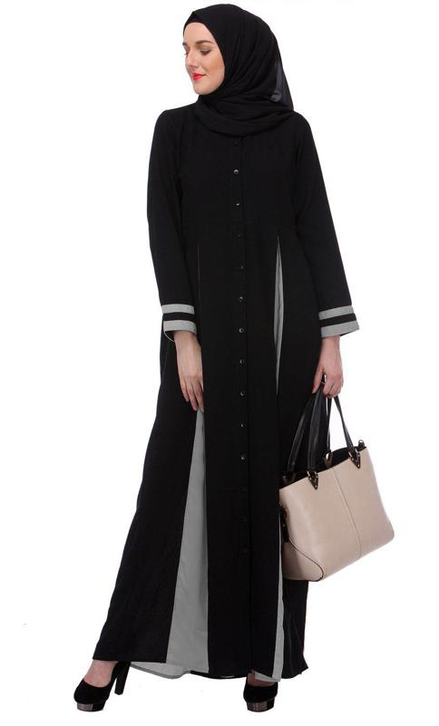 Slit Panelled Black Grey Abaya (Made-To-Order)