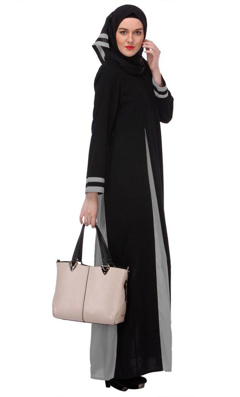 Slit Panelled Black Grey Abaya (Made-To-Order)
