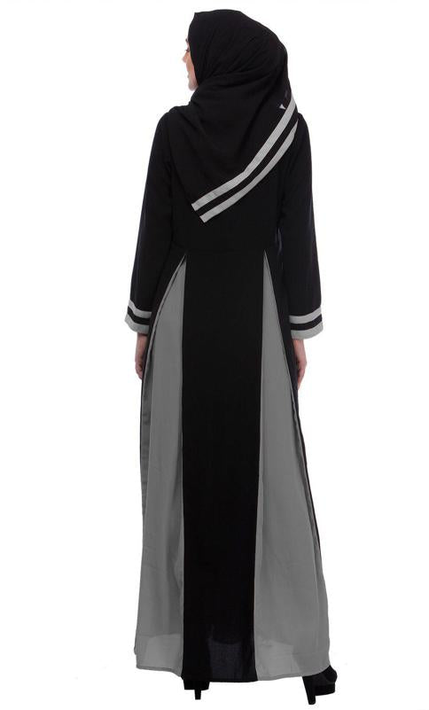 Slit Panelled Black Grey Abaya (Made-To-Order)