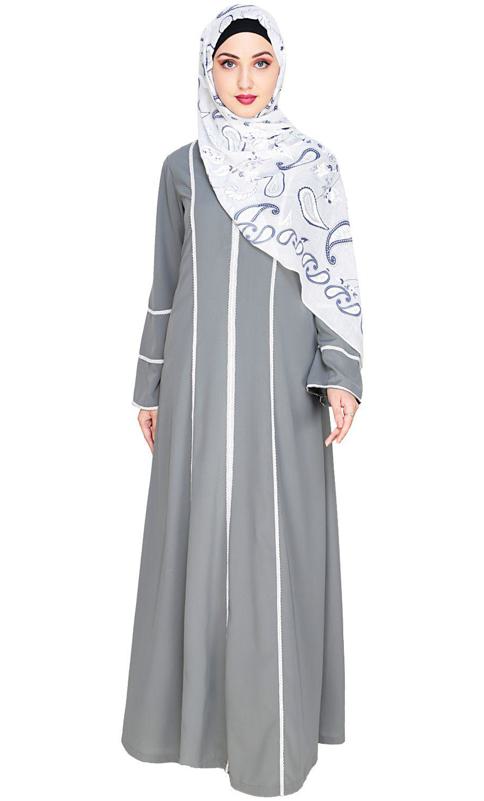 Snazzy Lace Grey Abaya (Made-To-Order)