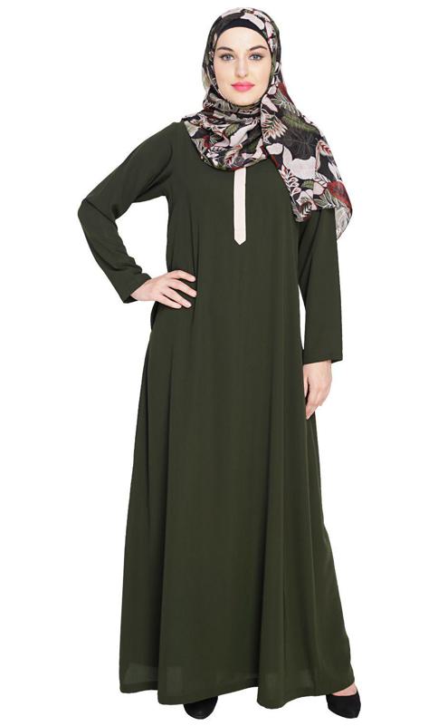 Sober Olive Green Abaya (Made-To-Order)