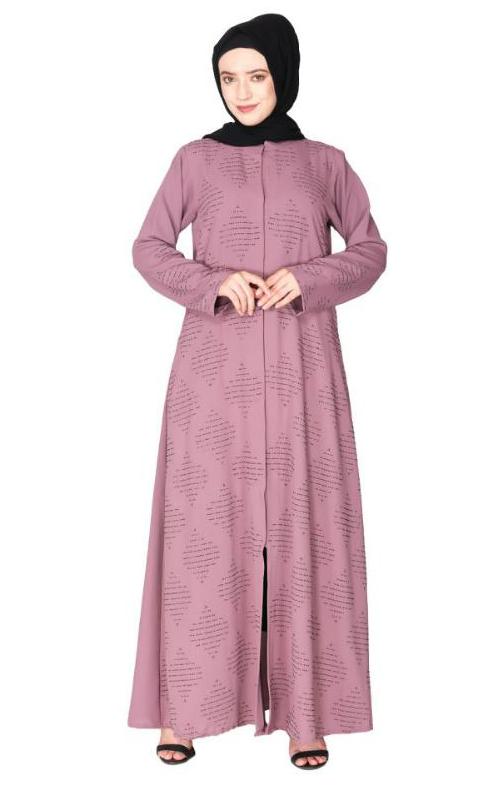 Sparkling Swarovski Crystal Stone Work Onion Pink Abaya