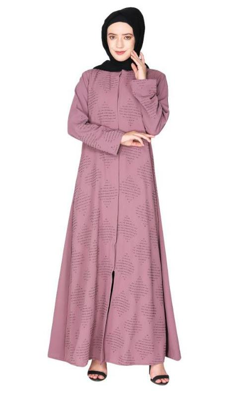 Sparkling Swarovski Crystal Stone Work Onion Pink Abaya
