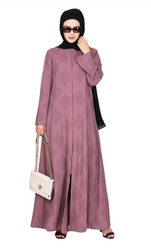 Sparkling Swarovski Crystal Stone Work Onion Pink Abaya