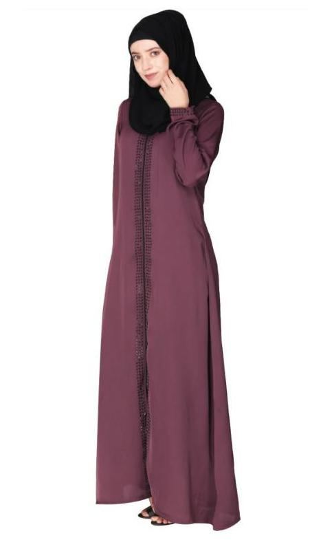 Sparkling Swarovski Crystal Stone Work Purple Abaya