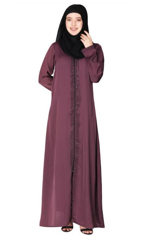 Sparkling Swarovski Crystal Stone Work Purple Abaya