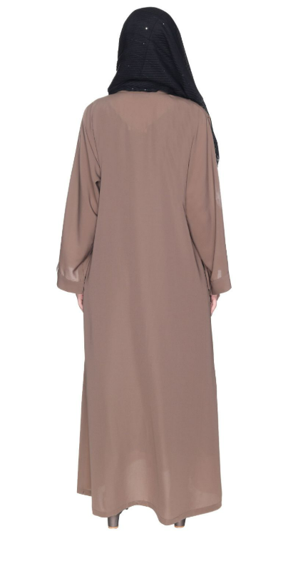 Spell-Binding Oak Brown Four Line Hand Embroidered Abaya