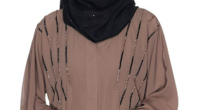 Spell-Binding Oak Brown Four Line Hand Embroidered Abaya