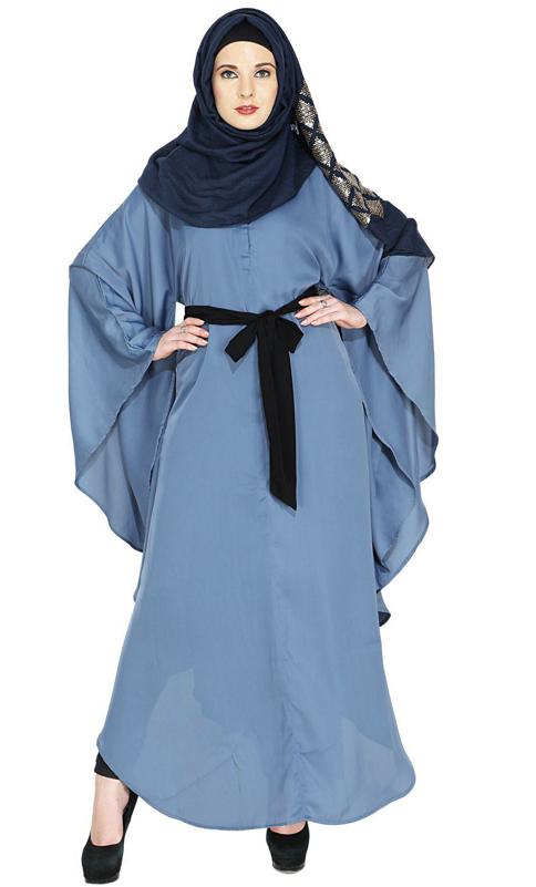 Steel Blue Textured Belt Kaftan