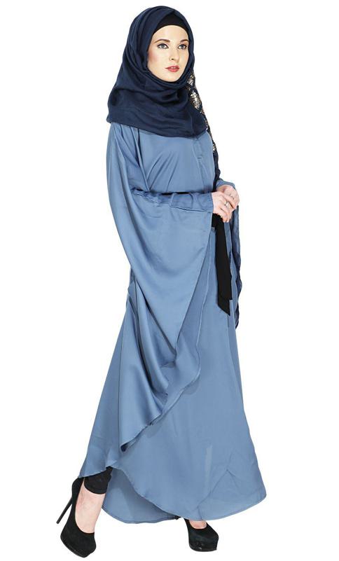 Steel Blue Textured Belt Kaftan