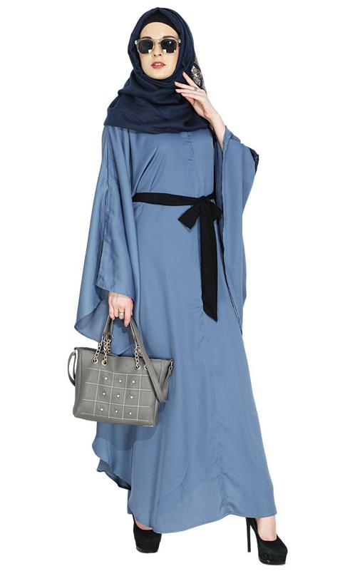 Steel Blue Textured Belt Kaftan