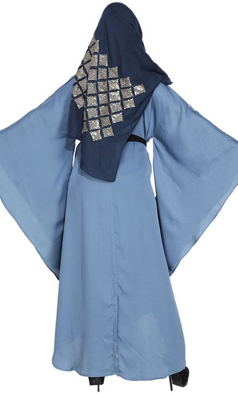 Steel Blue Textured Belt Kaftan