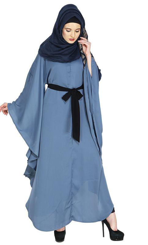 Steel Blue Textured Belt Kaftan