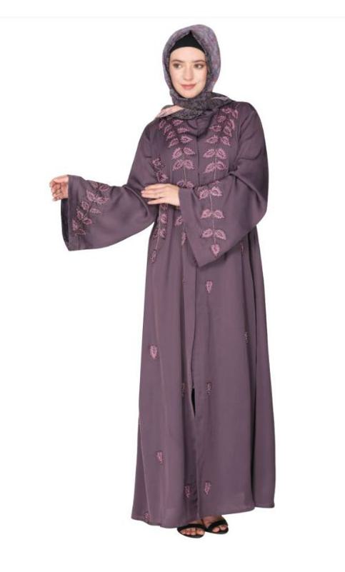 Stems and Leaves Heavy Embroidered Purple Dubai Style Abaya