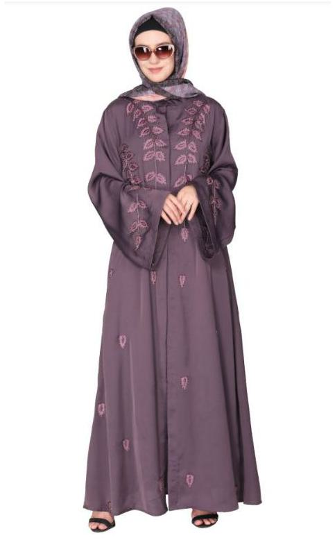 Stems and Leaves Heavy Embroidered Purple Dubai Style Abaya