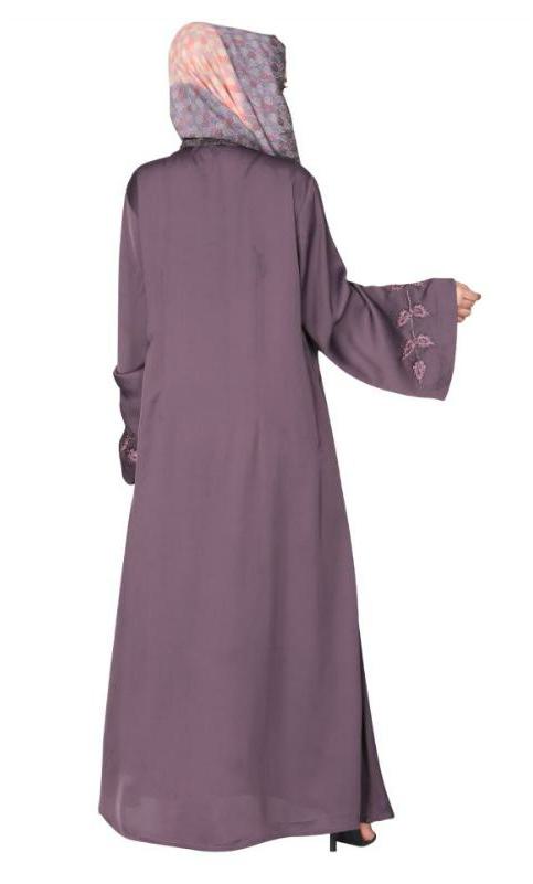 Stems and Leaves Heavy Embroidered Purple Dubai Style Abaya