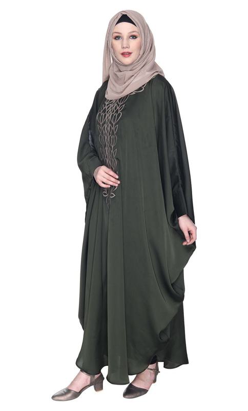 Strikingly Beautiful Oilve Green Embroidered Kaftan (Made-To-Order)