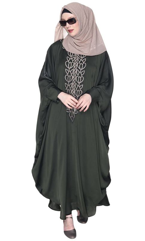 Strikingly Beautiful Oilve Green Embroidered Kaftan (Made-To-Order)