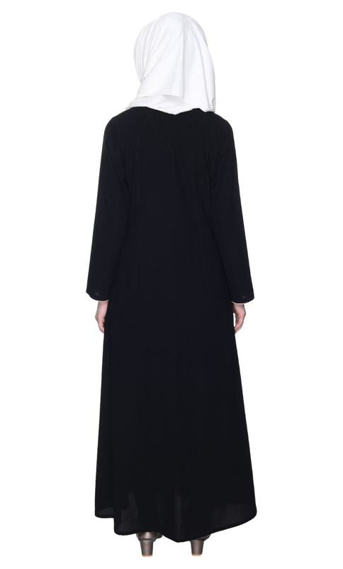 Stylish Black Coat Style Abaya With White Piping