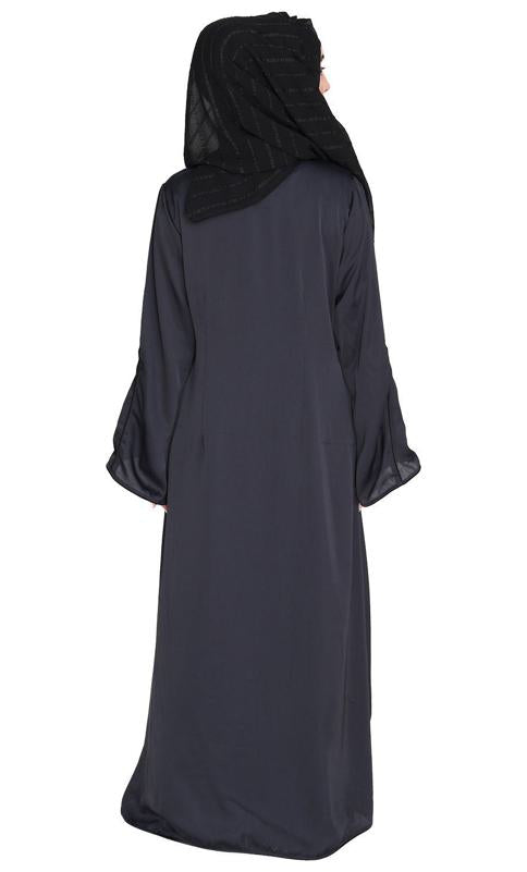 Stylish Dark Grey Shrug and Plain Black Abaya Set (Made-To-Order)