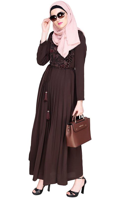 Sylvan Pleated Dubai Style Brown Abaya (Made-To-Order)