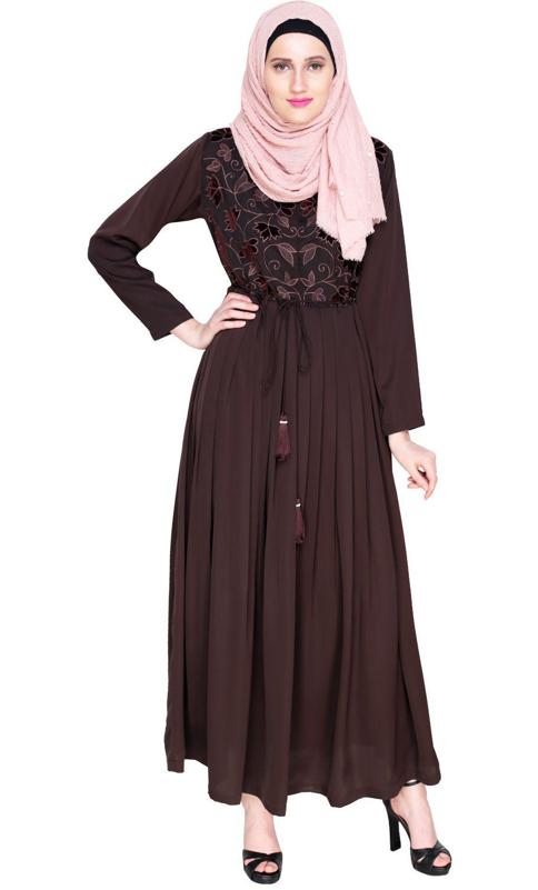Sylvan Pleated Dubai Style Brown Abaya (Made-To-Order)