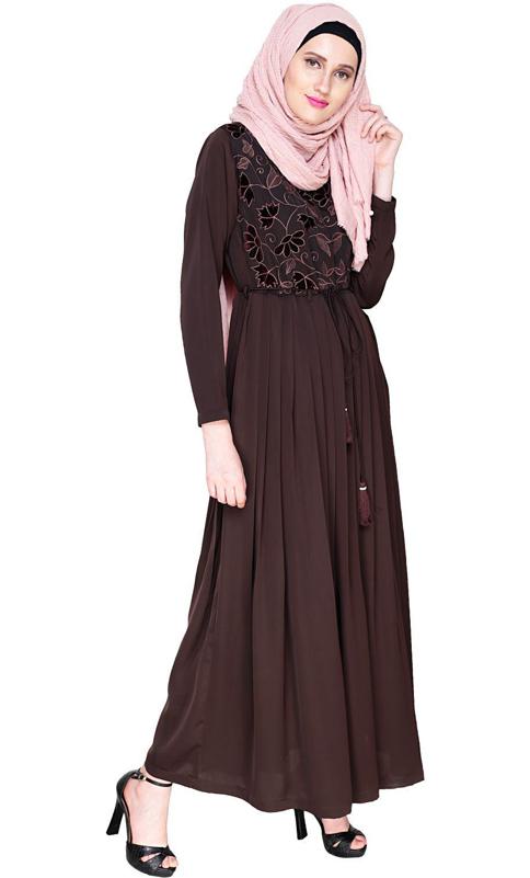 Sylvan Pleated Dubai Style Brown Abaya (Made-To-Order)