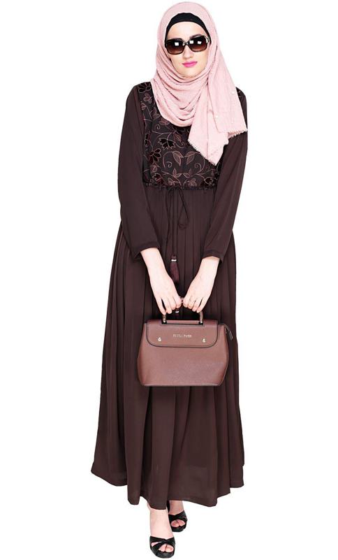 Sylvan Pleated Dubai Style Brown Abaya (Made-To-Order)