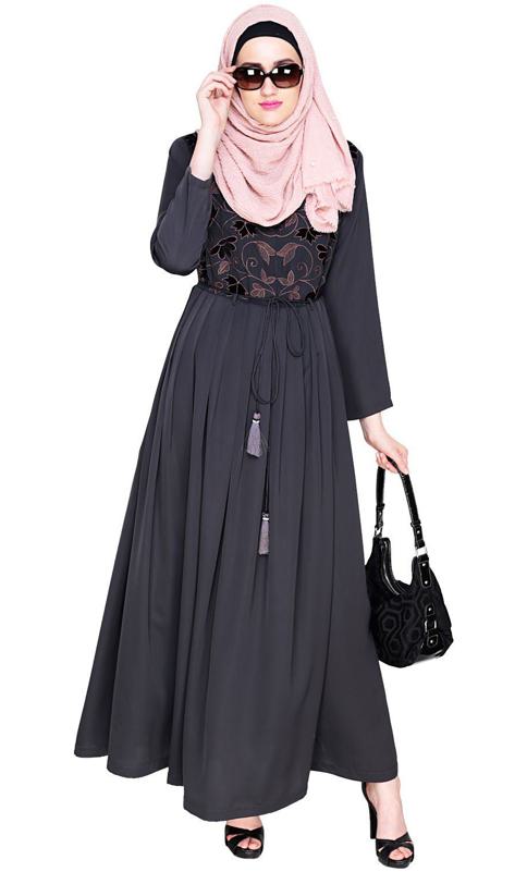 Sylvan Pleated Dubai Style Grey Abaya (Made-To-Order)