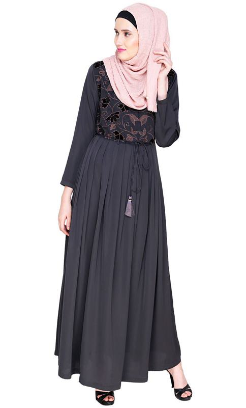 Sylvan Pleated Dubai Style Grey Abaya (Made-To-Order)