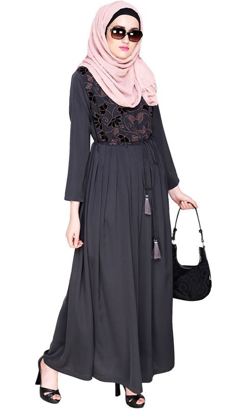 Sylvan Pleated Dubai Style Grey Abaya (Made-To-Order)
