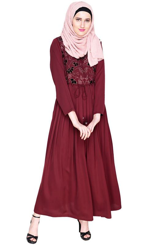 Sylvan Pleated Dubai Style Wine Abaya (Made-To-Order)