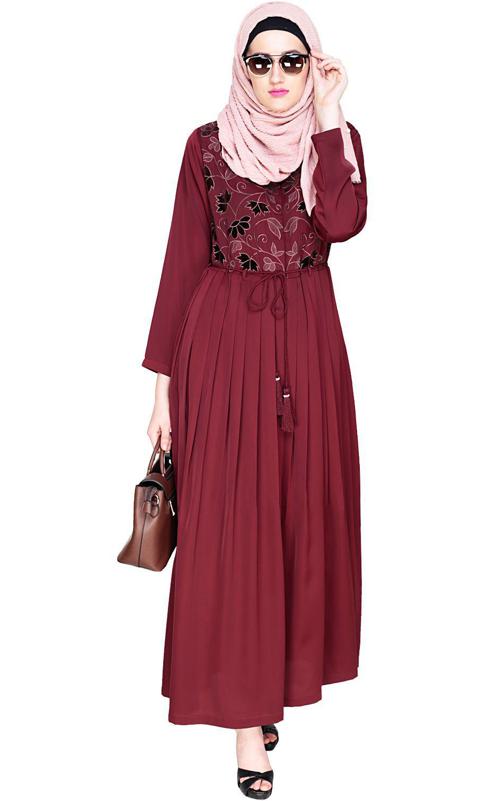 Sylvan Pleated Dubai Style Wine Abaya (Made-To-Order)