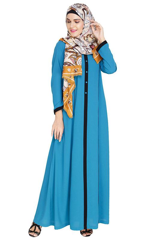 Teal Blue Panelled Abaya (Made-To-Order)