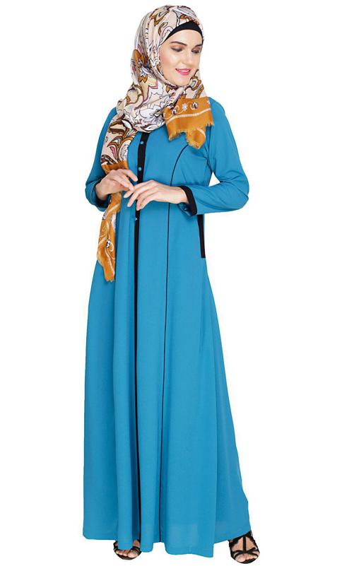 Teal Blue Panelled Abaya (Made-To-Order)