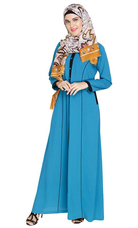 Teal Blue Panelled Abaya (Made-To-Order)