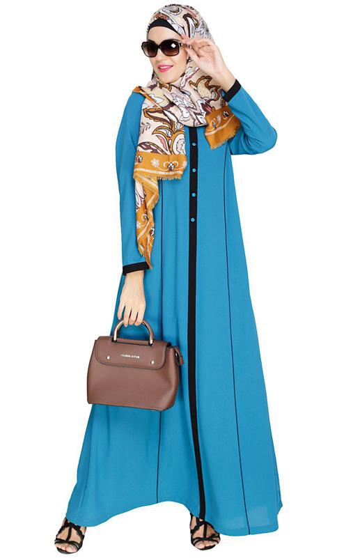 Teal Blue Panelled Abaya (Made-To-Order)