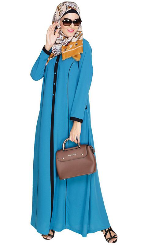 Teal Blue Panelled Abaya (Made-To-Order)