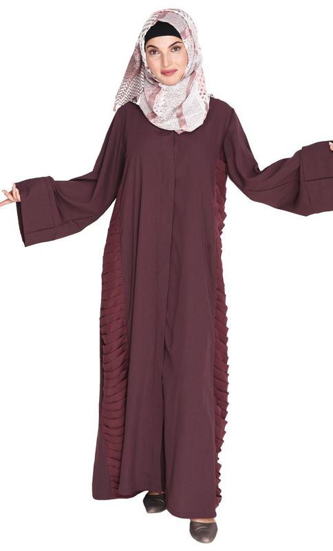 Tinselled Abaya with Frilled Side Panels (Made-To-Order)