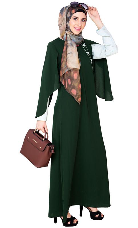 Tulip Sleeved Side Open Green Abaya