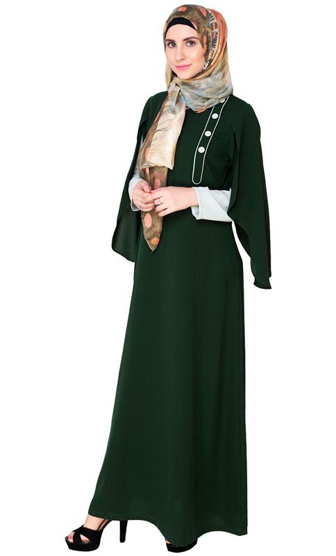 Tulip Sleeved Side Open Green Abaya
