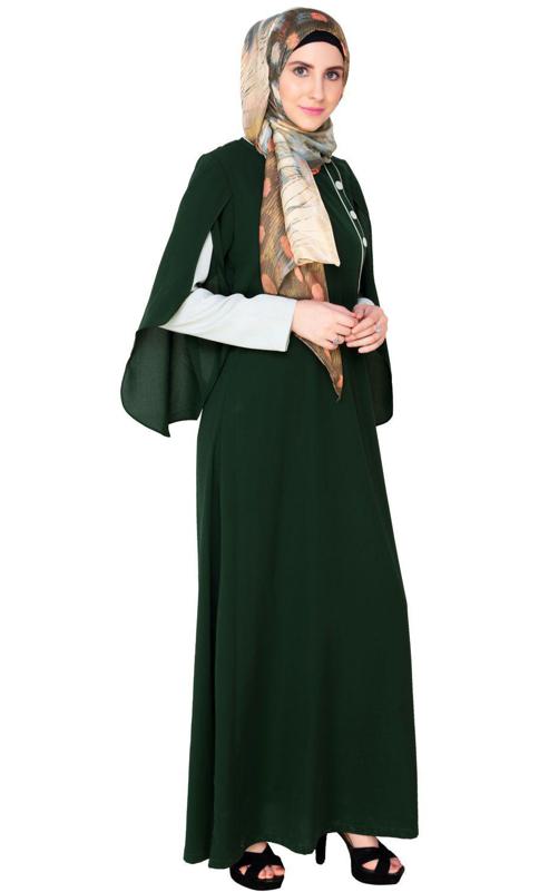 Tulip Sleeved Side Open Green Abaya