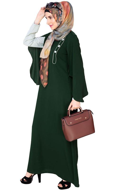 Tulip Sleeved Side Open Green Abaya