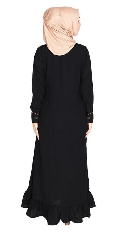 Two Panel Black Abaya with Beige Piping Design (Made-To-Order)
