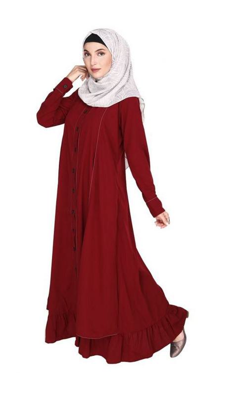 Two Panel Maroon Abaya with Onion Pink Piping Design (Made-To-Order)