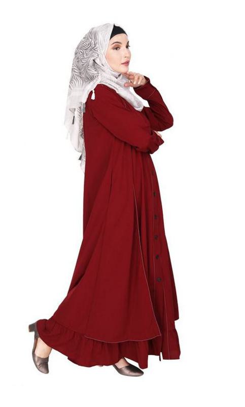 Two Panel Maroon Abaya with Onion Pink Piping Design (Made-To-Order)