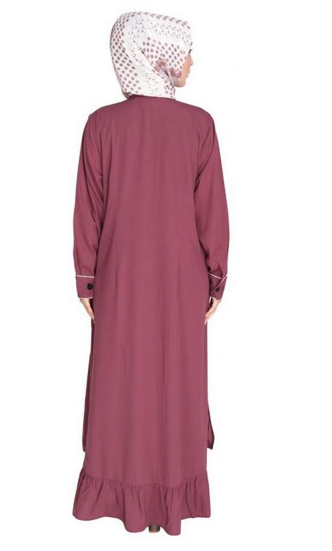 Two Panel Onion Pink Abaya with Beige Piping Design