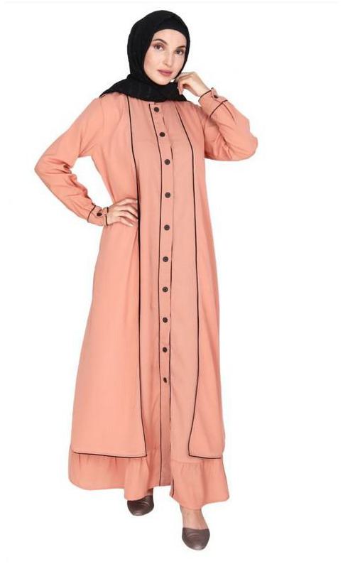 Two Panel Orange Abaya with Black Piping Design